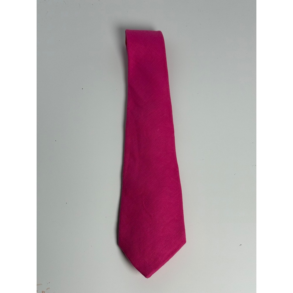 J. McLaughlin Mens Necktie Pink Linen Blend Solid Classic Formal Summer Tie